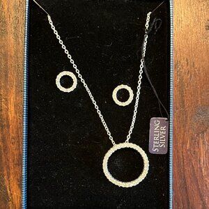 Sterling Silver and CZ Circular Pendant Neckless and Earnings with 925 OW mark